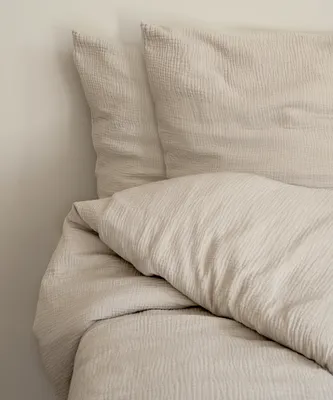 Beige Musselin Doppelbettwäsche | Haven