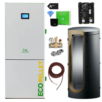 Robin Wood EcoPellet Paket 2 – A++ Pelletkessel inkl. Pufferspeicher, Rücklaufanhebung, Kesselsicherheitsgruppe & WLAN-Modul