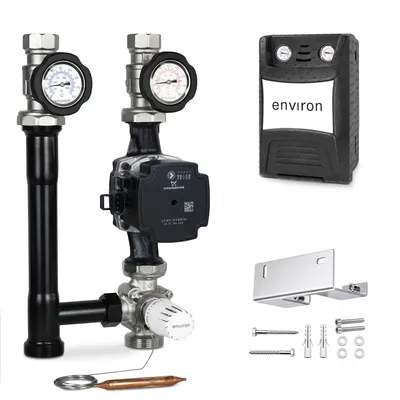 ProfiMix Heizkreispumpengruppe mit Drei-Wege-Mischer, Kapillar-Thermostatkopf 20-70°C und Grundfos UPM3 Hybrid 25/7 Hocheffizienzpumpe