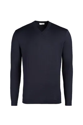 Eleganter V-Pullover aus feinster Garnmischung: Merinowolle und Seide, regular fit