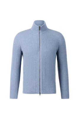 Zippjacke in markanter Rippstruktur, nahtlos gestrickt aus feinster Merinowolle, regular fit
