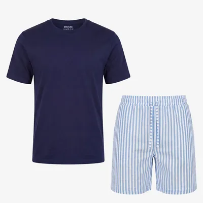 Schlafanzug Set Gestreift Herren Kurz | Blue Breeze/Weiß