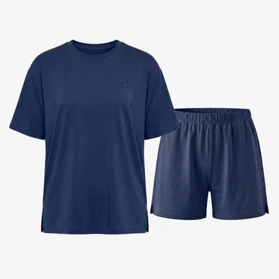 Schlafanzug Set Damen kurz | Dunkelblau
